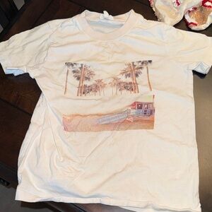 Kids White Graphic Tee with Beach Scene